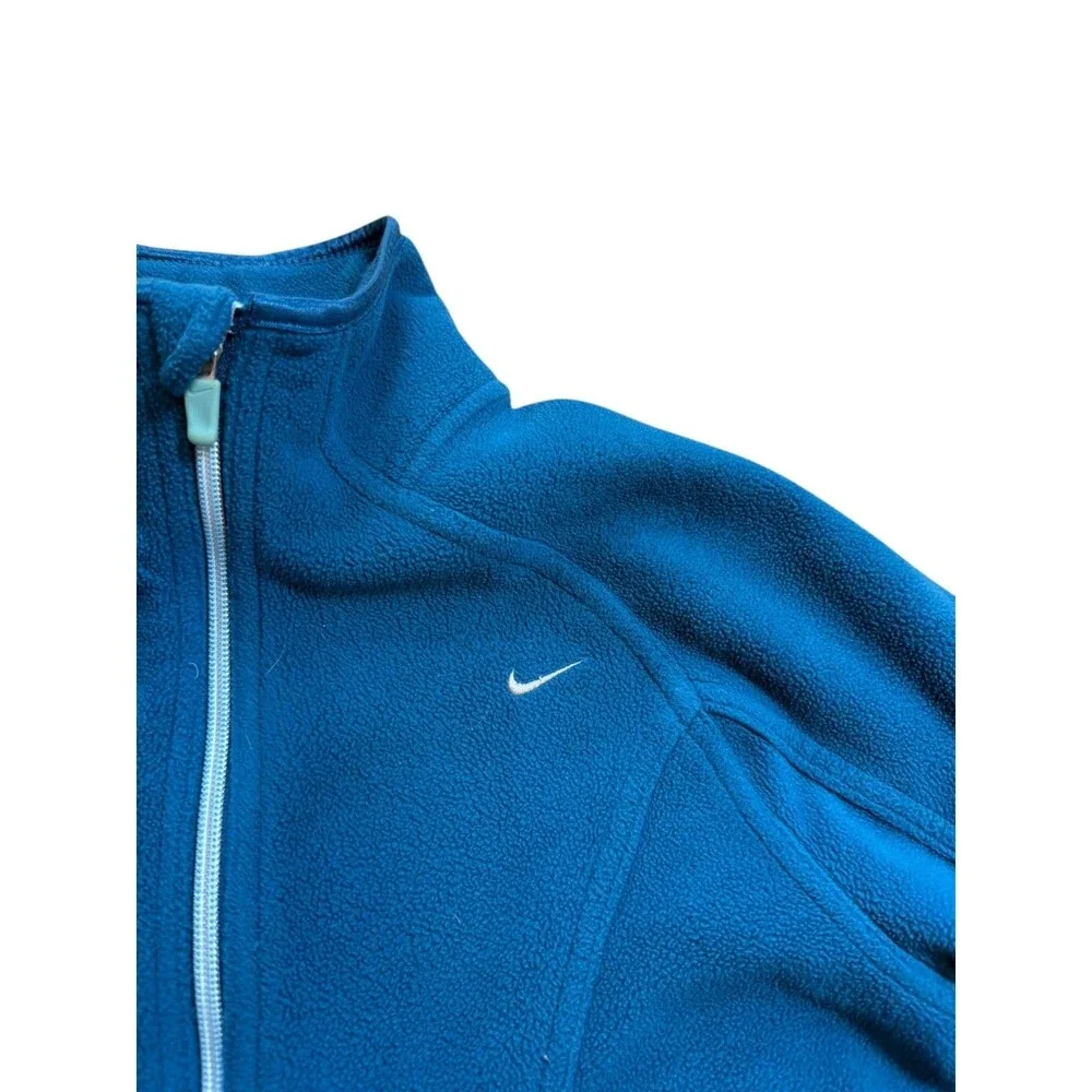 Nike Jacket Womens Size Medium Blue Fleece Full Zip Y2K Swoosh Outdoor Gray Tag